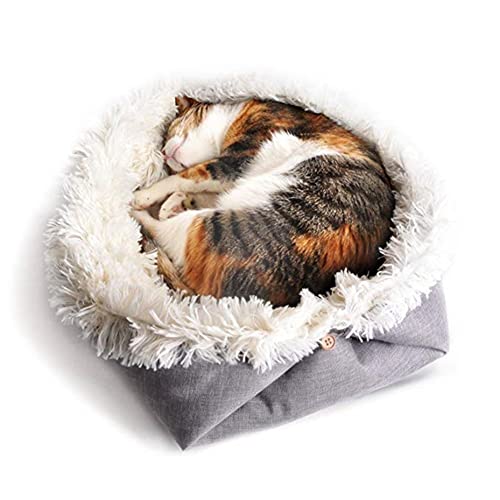 Kitty Katzen-/Teddybett, selbstwärmend, wandelbare Plüsch-Katzendecke, Kissenbett, Welpenschlafsack, Katzennestbett, Kunstfellbett für mittelgroße und kleine Hunde von YURRO