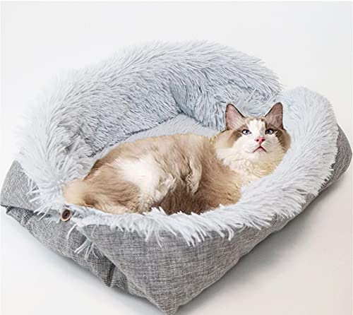 Kitty Katzen-/Teddybett, selbstwärmend, wandelbare Plüsch-Katzendecke, Kissenbett, Welpenschlafsack, Katzennestbett, Kunstfellbett für mittelgroße und kleine Hunde von YURRO