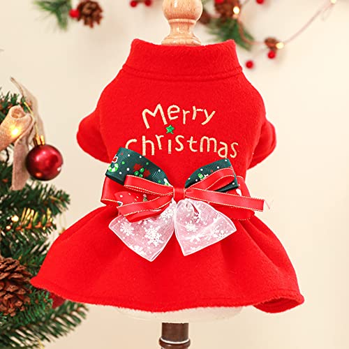 YURRO Weihnachtskleid für kleine Hunde, rotes Kleid mit Schleife, Mädchen-Haustierkostüm, Teddy-Chihuahua-Prinzessinnenkleid, Urlaubsparty-Verkleidung für Welpen, Katzen, Kaninchen von YURRO