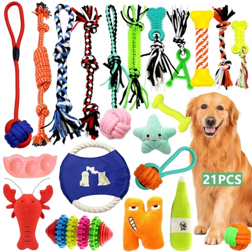 YUTUY Hundespielzeug,21 Pcs Set Hunde Kauspielzeug Seil Ball Hunde Robuste Zähne ​Kauen Langlebig Spielzeug Zahntraining Set Hundespielzeug Set für Kleine Große Mittelgroßen Hund von YUTUY