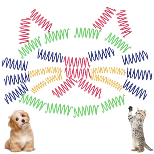 32 Stück Katzenspielzeug Spirale, 4 Farben Lustige Katzen Spiralen Spielzeug Plastik Katzen Spielzeug, Cat toys um Langeweile zu Lindern und zu Hause Alleine zu Spielen Spielzeug Katze Spiralen von YUWJOOWEE