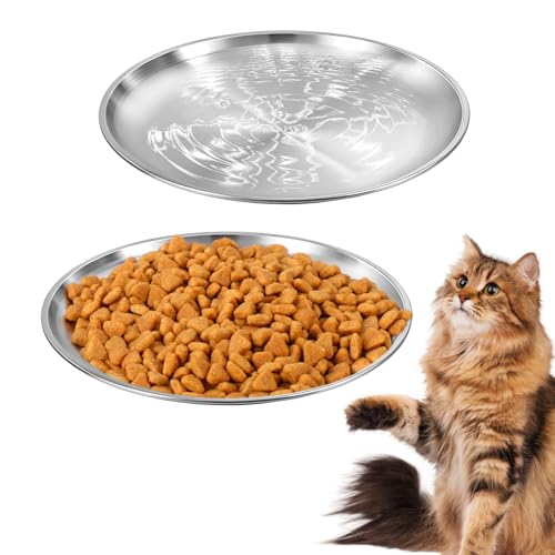 YUXIANLB 2 Stück Edelstahl Katzenschalen Für Futter Und Wasser Schalen Kleine Haustiere Breite Schnurrhaare Freundliche Katzenschalen Flache Futterschale Erleichterung Der Schnurrhaarmüdigkeit,17 cm von YUXIANLB