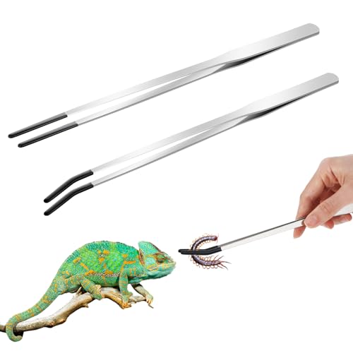 YUXIANLB 2 Stück Aquarium Pinzette, 25 cm Lange Futterzange Edelstahl Gerade und Gebogen Spitze mit Gummispitze Aquarium Futterpinzette Pflanzenpinzette Wasserpflanze Zange für Reptilien Eidechsen von YUXIANLB