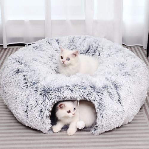 YUYAFN Plüsch-Katzentunnel mit Katzenbett für Indoor-Katzen, multifunktionaler Katzen-Donut-Tunnel für kleine mittelgroße große Katzen Kätzchen Kaninchen Welpen von YUYAFN