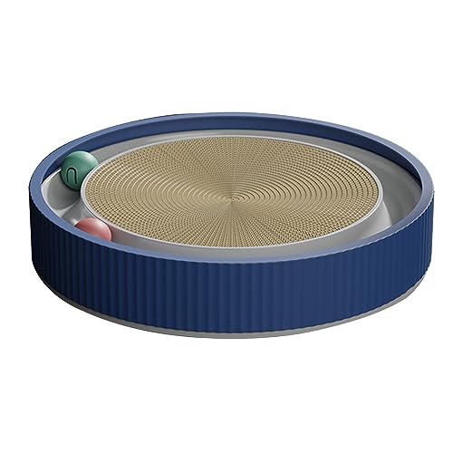 Katzenkratzbrett, Katzenkratzpad, 3-in-1 Rundes Katzenkratznest aus Pappe mit Spielzeugbällen für Hauskatzen, Krallen Schärfen, Schlafen und Spielen (Blue) von YUYTE