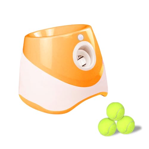 YUYTE Automatischer Ballwerfer für Hunde mit 3 Bällen, Interaktives Hundespielzeug, Interaktiver Ballwerfer für Kleine Hunde, Zum Spielen Im Innen- und Außenbereich (ORANGE) von YUYTE