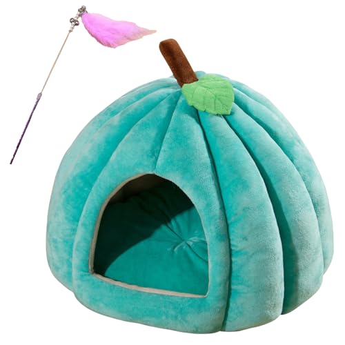 YUlLAN Kürbis-Katzenbett, Katzenbetten Kürbishöhle, Kürbis-KatzenbettHalloween-Katzenhaus Für Drinnen, Süßes Kürbis-Katzenhöhlenbett, Katzenzelt Mit Abnehmbarem Kissen (Blue,L) von YUlLAN