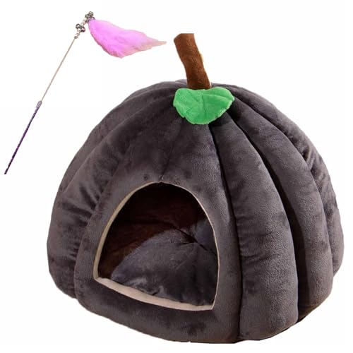 YUlLAN Kürbis-Katzenbett, Katzenbetten Kürbishöhle, Kürbis-KatzenbettHalloween-Katzenhaus Für Drinnen, Süßes Kürbis-Katzenhöhlenbett, Katzenzelt Mit Abnehmbarem Kissen (Dark Gray,L) von YUlLAN