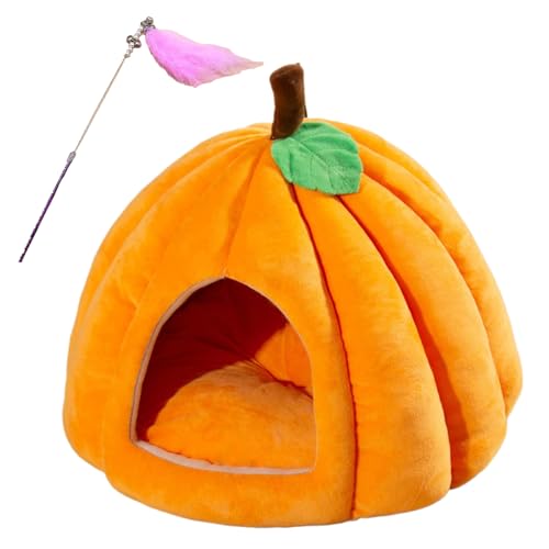 YUlLAN Kürbis-Katzenbett, Katzenbetten Kürbishöhle, Kürbis-KatzenbettHalloween-Katzenhaus Für Drinnen, Süßes Kürbis-Katzenhöhlenbett, Katzenzelt Mit Abnehmbarem Kissen (Orange,L) von YUlLAN