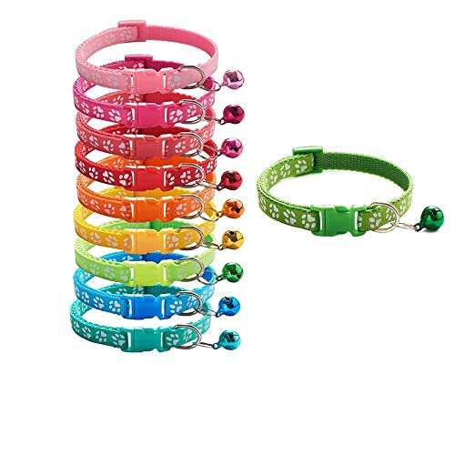 10 Stück Großhandel Haustierhalsbänder mit Glocken Exquisite Sicherheits-Katzenhalsbänder Nylon-Hundehalsbänder Nackenbänder verstellbare Katzenhalsbänder -10pcs_Mix_Color von YVDY