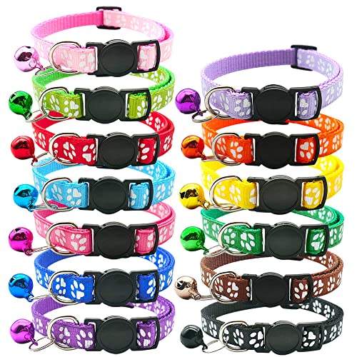 24 Stück Sicherheitsschnalle Katzenhalsband Haustierhalsband Hundehalsband mit Glocke Katzenhalsband verstellbares Haustier Katze und Hundehalsband Halsband-24_Pcs_Mix_Colors_20-31cm von YVDY