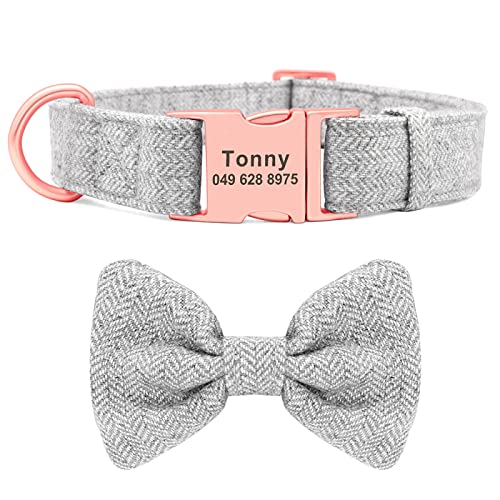 Anti-Lost Pet Collar Personalisiertes Hundehalsband Fliege Weiches Fell Hundehalsband Benutzerdefinierte ID Name Gravur Katze Hundehalsband Heimtierbedarf,GRAU,L von YVDY