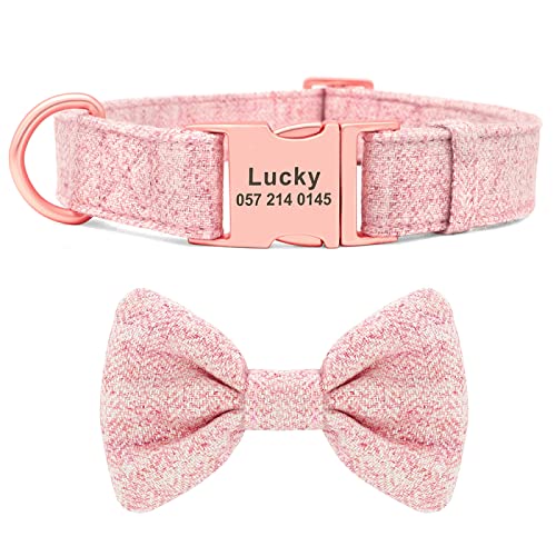 Anti-Lost Pet Collar Personalisiertes Hundehalsband Fliege Weiches Fell Hundehalsband Benutzerdefinierte ID Name Gravur Katze Hundehalsband Heimtierbedarf,ROSA,L von YVDY