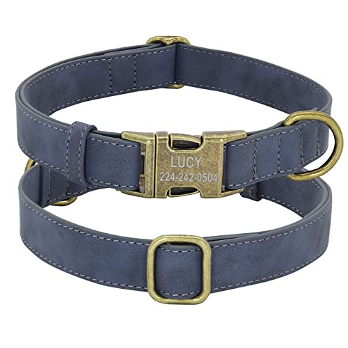 Benutzerdefinierte gravierte ID Name Haustierhalsband Personalisiertes Hundehalsband mit Metallschnalle Mode Haustierhalsband Leder Katze Hundehalsband,Blau,L von YVDY