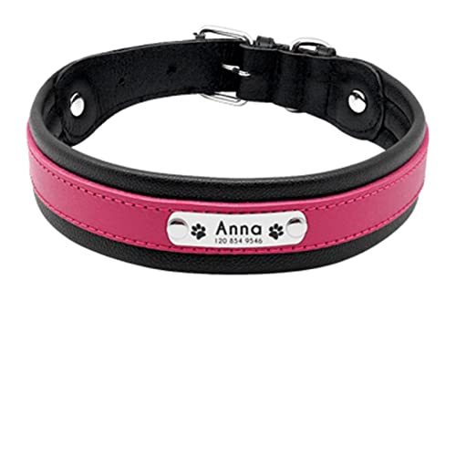 Benutzerdefinierte gravierte ID Name Hundehalsbänder Lederhalsbänder Personalisierte Katzen- und Hundehalsbänder Anti-Loss-Hundehalsbänder Heimtierbedarf,Pink,XL von YVDY