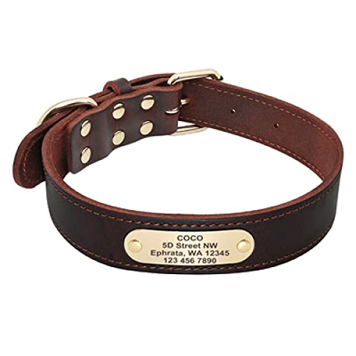 Benutzerdefinierte gravierte ID Name Hundehalsband Leder Hundehalsband Anti-Verlust-Hundehalsband Personalisiertes Hundehalsband Heimtierbedarf Zubehör,Braun,L von YVDY