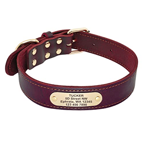 Benutzerdefinierte gravierte ID Name Hundehalsband Leder Hundehalsband Anti-Verlust-Hundehalsband Personalisiertes Hundehalsband Heimtierbedarf Zubehör,rot,L von YVDY