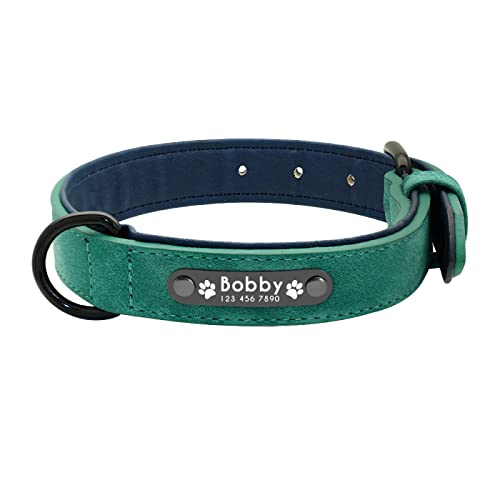 Benutzerdefinierte gravierte ID Name Hundehalsband Leder Hundehalsband Personalisiertes Hundehalsband für kleine mittelgroße Hunde Pitbull Bulldog,Grün,XL von YVDY