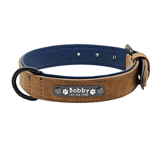 Benutzerdefinierte gravierte ID Name Hundehalsband Leder Hundehalsband Personalisiertes Hundehalsband für kleine mittelgroße Hunde Pitbull Bulldog,Kaffee,XL von YVDY