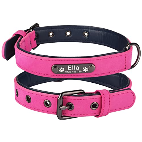 Benutzerdefinierte gravierte ID Name Hundehalsband Personalisiertes Hundehalsband Leder Hundehalsband Anti-Verlust-Katze Hundehalsband Heimtierbedarf,Rose,L 47-58cm von YVDY