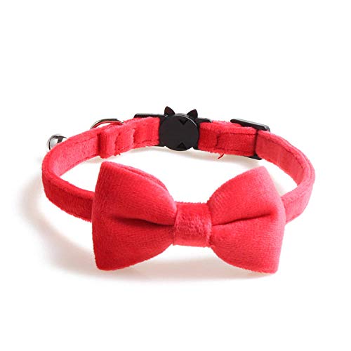 Bow pet Collar Velvet cat Collar Adjustable Dog Collar Safety Buckle Bow tie cat Collar with Bell cat Collar Accessories-Red_17cm_to_28cm von YVDY