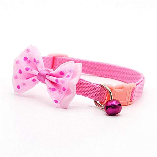 Bowknot Dekoration Katzenhalsband verstellbares Punktdesign Hundehalsband mit Glocken Katzenhalsband Heimtierbedarf Bekleidungszubehör-Rosa_19-32cm von YVDY