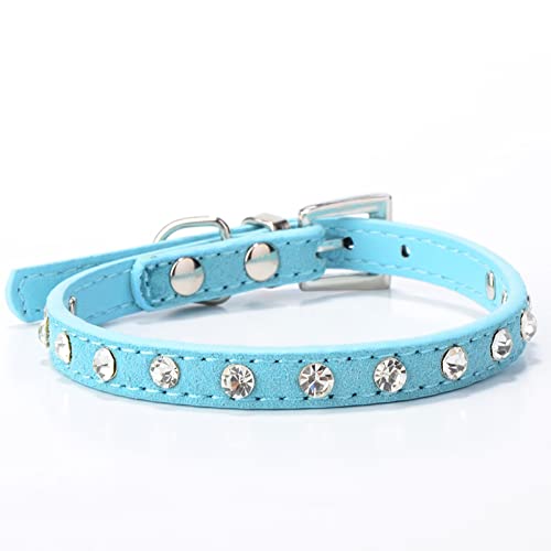 Eingelegtes Strass-Haustierhalsband Verstellbares Katzen- und Hundehalsband Leder-Katzen- und Hundehalsband für Katzen- und Hundehaustierzubehör,Blau,25 x 1 cm von YVDY