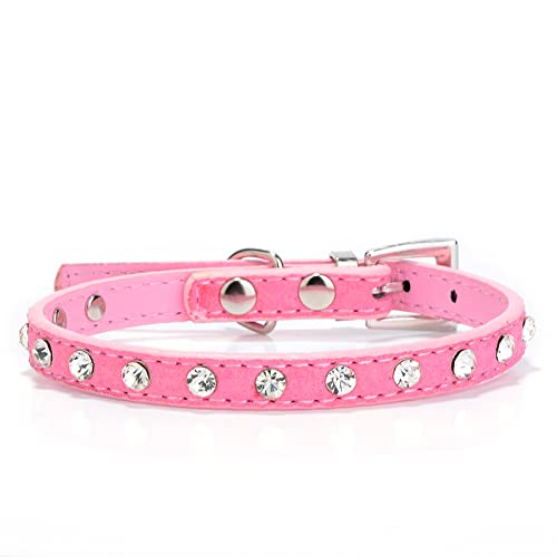 Eingelegtes Strass-Haustierhalsband Verstellbares Katzen- und Hundehalsband Leder-Katzen- und Hundehalsband für Katzen- und Hundehaustierzubehör,Rosa,25 x 1 cm von YVDY