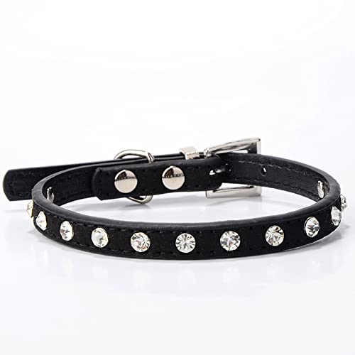 Eingelegtes Strass-Haustierhalsband Verstellbares Katzen- und Hundehalsband Leder-Katzen- und Hundehalsband für Katzen- und Hundehaustierzubehör,Schwarz,30x1cm von YVDY