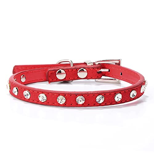 Eingelegtes Strass-Haustierhalsband Verstellbares Katzen- und Hundehalsband Leder-Katzen- und Hundehalsband für Katzen- und Hundehaustierzubehör,rot,25 x 1 cm von YVDY