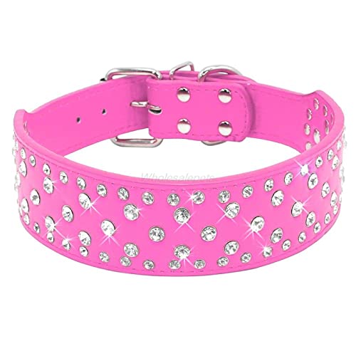 Funkelndes Kristalldiamanten besetztes Hundehalsband Strass-Leder-Hundehalsband Personalisiertes Hundehalsband Leder-Haustierhalsband,Rose,XL von YVDY