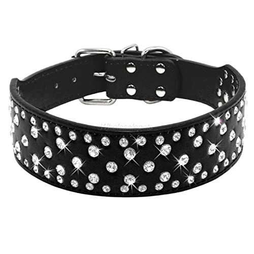 Funkelndes Kristalldiamanten besetztes Hundehalsband Strass-Leder-Hundehalsband Personalisiertes Hundehalsband Leder-Haustierhalsband,Schwarz,XL von YVDY