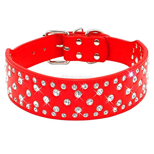 Funkelndes Kristalldiamanten besetztes Hundehalsband Strass-Leder-Hundehalsband Personalisiertes Hundehalsband Leder-Haustierhalsband,rot,XL von YVDY