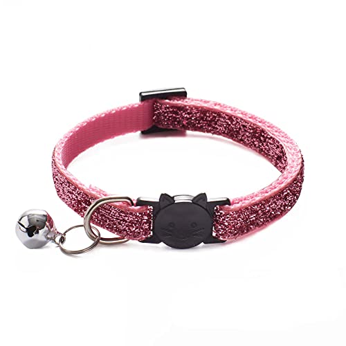 Glänzendes Katzenhalsband mit Glocken Haustierhalsband verstellbares Katzenhalsband mit Paillettenhalsband Katzenzubehör Heimtierbedarf-Rosa von YVDY