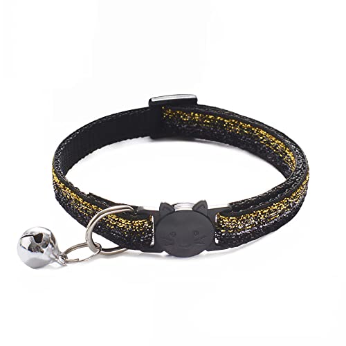 Glänzendes Katzenhalsband mit Glocken Haustierhalsband verstellbares Katzenhalsband mit Paillettenhalsband Katzenzubehör Heimtierbedarf-schwarz von YVDY