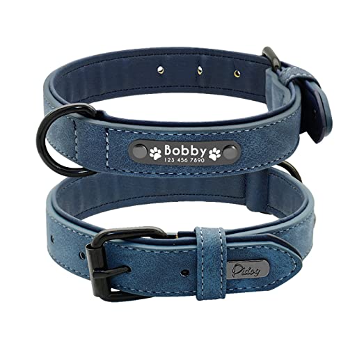 Hundehalsbänder aus Leder mit individueller Gravur ID Name Katzen- und Hundehalsbänder Personalisierte Haustierhalsbänder Einfarbige Katzen- und Hundehalsbänder,Blue ,XL von YVDY