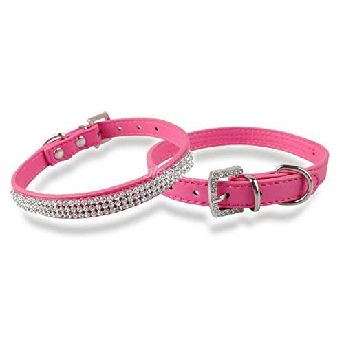 Hundehalsband aus Leder mit Strass für Hunde und Katzen, personalisiertes Hundehalsband, strapazierfähiges Hundehalsband, Zubehör für Haustiere,Rose,L von YVDY