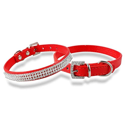 Hundehalsband aus Leder mit Strass für Hunde und Katzen, personalisiertes Hundehalsband, strapazierfähiges Hundehalsband, Zubehör für Haustiere,rot,XS von YVDY