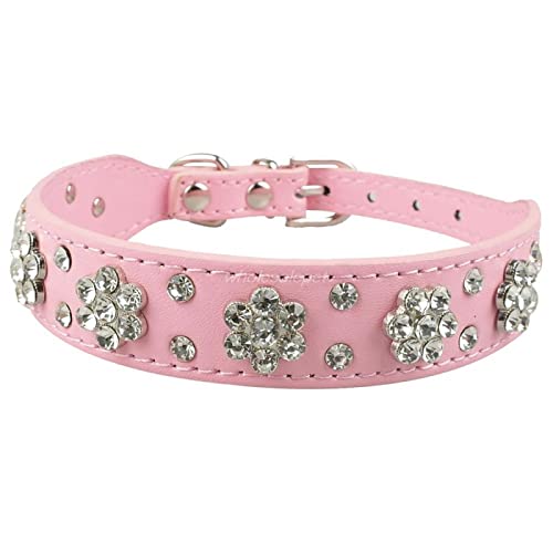 Hundehalsband aus Leder mit Strasssteinen, mit Glitzerkristallen, Katzen- und Hundehalsband, personalisiertes Hundehalsband, Heimtierbedarf,Rosa,m von YVDY