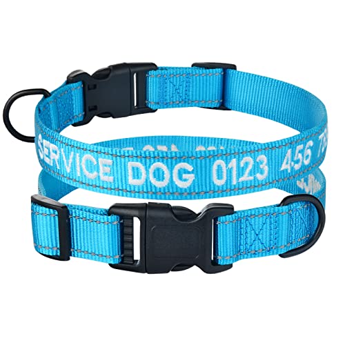 Individuell Geschnitzte Haustierhalsbänder Reflektierende Katzen- und Hundehalsbänder Personalisierte bestickte Haustierhalsbänder Verstellbare Nylon-Haustierhalsbänder,Blau,M 30-45cm von YVDY