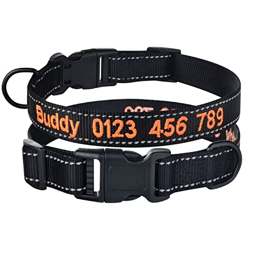 Individuell Geschnitzte Haustierhalsbänder Reflektierende Katzen- und Hundehalsbänder Personalisierte bestickte Haustierhalsbänder Verstellbare Nylon-Haustierhalsbänder,Schwarz,S 25-35cm von YVDY