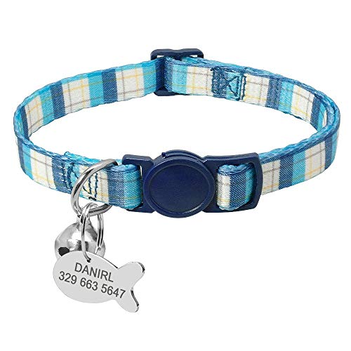 Individuell gravierbare Katzenhalsbänder, süße Drucke, personalisierte Katzenhalsbänder mit Glocken, Haustierkatzenhalsbänder, Katzenbedarf, Zubehör-16-29cm_Light_Blue von YVDY