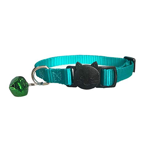 Individuell gravierbares Besticktes Katzenhalsband DIY Charme personalisiertes Haustierhalsband mit Glocke Katzenhalsband bedrucktes Halsbandzubehör-Teal_Blue_20-31CM von YVDY