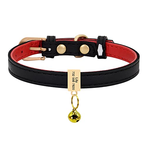 Individuell gravierbares Katzenhalsband aus Leder Personalisiertes Hundehalsband Kleines Hundehalsband Verstellbares Katzenhalsband Chihuahua Yorkie Supplies-Black_Block_XS von YVDY