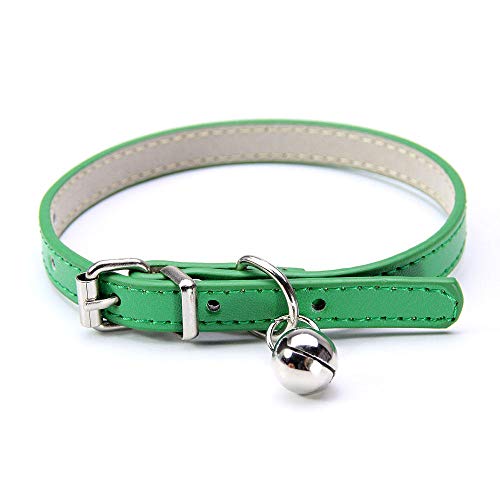 Katzenhalsband aus Leder mit Glocke Hundehalsband Chihuahua Pet Products Kleine und mittelgroße Hunde und Katzenzubehör-Grün_S von YVDY