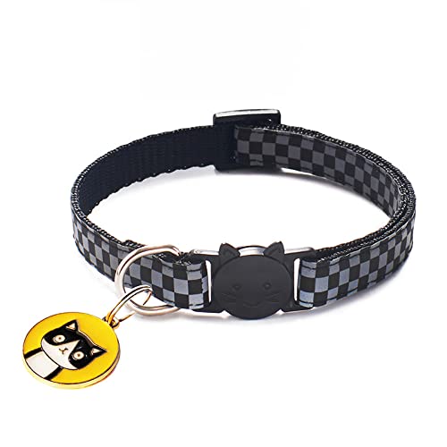 Katzenhalsband mit Anhänger Mesh Hundehalsband Verstellbare Nylonschnalle Plaid Katzenhalsband Reflektierendes Hundehalsband Heimtierbedarf-K_19-32cm von YVDY