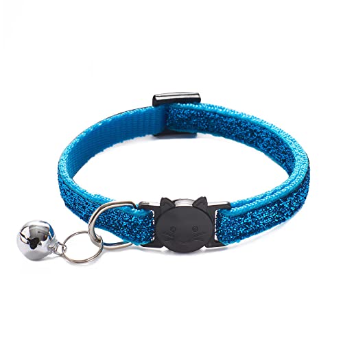 Katzenhalsband mit Glocken glänzendes Haustierhalsband verstellbares Katzenhalsband Nackenband Katzenzubehör Heimtierbedarf-Blau von YVDY