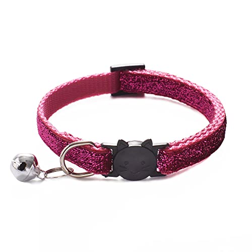 Katzenhalsband mit Glocken glänzendes Haustierhalsband verstellbares Katzenhalsband Nackenband Katzenzubehör Heimtierbedarf-Rose_red von YVDY