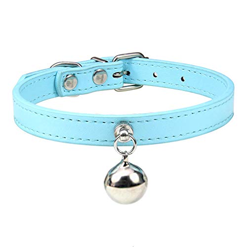 Katzenhalsband mit Glocken personalisiertes Katzenhalsband verstellbares Katzenhalsband aus Leder Katzenhalskette Heimtierbedarf-Light_Blue_S1 von YVDY