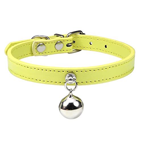 Katzenhalsband mit Glocken personalisiertes Katzenhalsband verstellbares Katzenhalsband aus Leder Katzenhalskette Heimtierbedarf-Yellow_S1 von YVDY